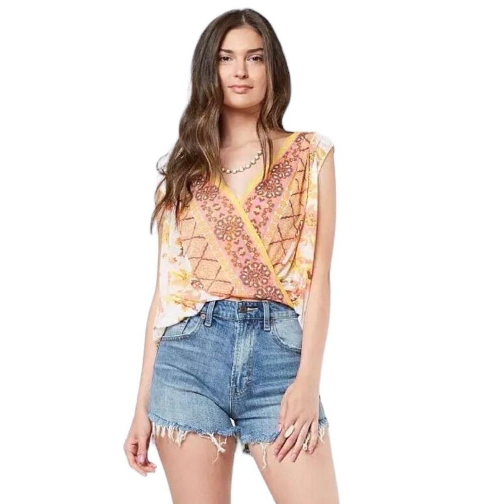 Free People Havana Floral Print Sleeveless Bubble-Hem Cropped Top- Size XS